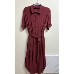 BloomChic Womens Button Front Midi Dress Mauve Pink Belted Size 14/16